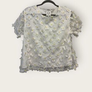 Lili Sidonio White Floral Embellished Blouse